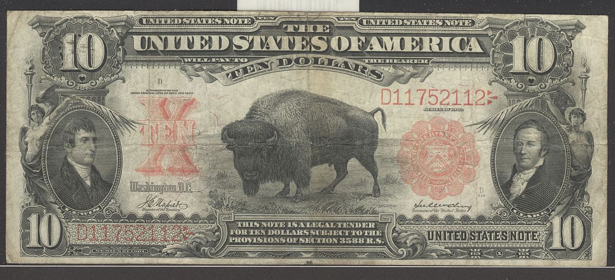 Fr.118, 1901 $10 Legal Tender "Bison" Note, D11752112, F/VF